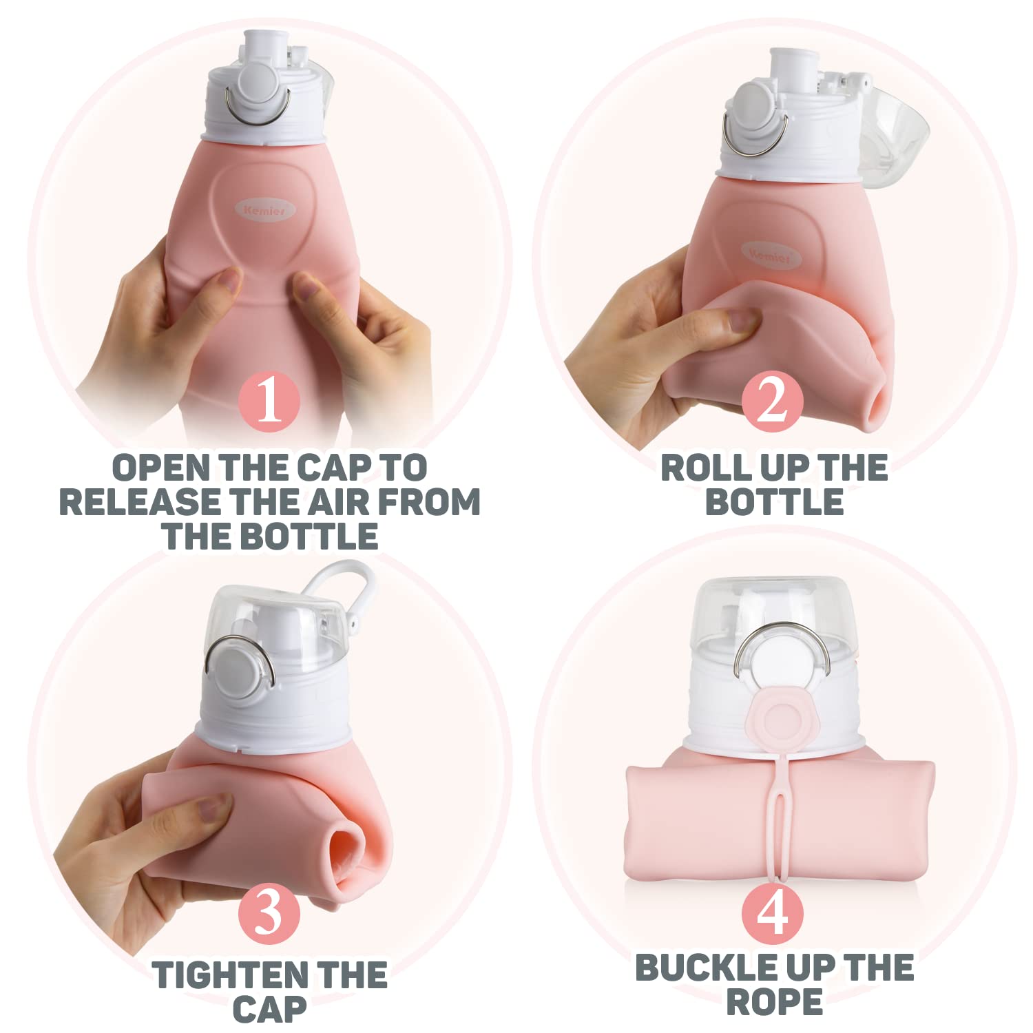 Kemier Collapsible Water Bottle - Reusable Bpa Free Silicone Travel Water Bottle For Hiking Camping Foldable Leak Proof Sports D